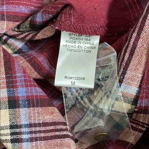 NWOT ENTRO Burgundy Plaid Ruffle Western Button Up Top Medium Equestrian Blouse - Picture 6 of 6